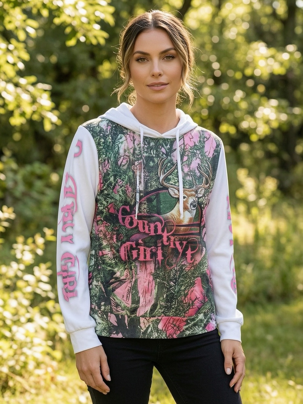 Country Girl Pink & Green Graphic Hoodie Sweatshirt